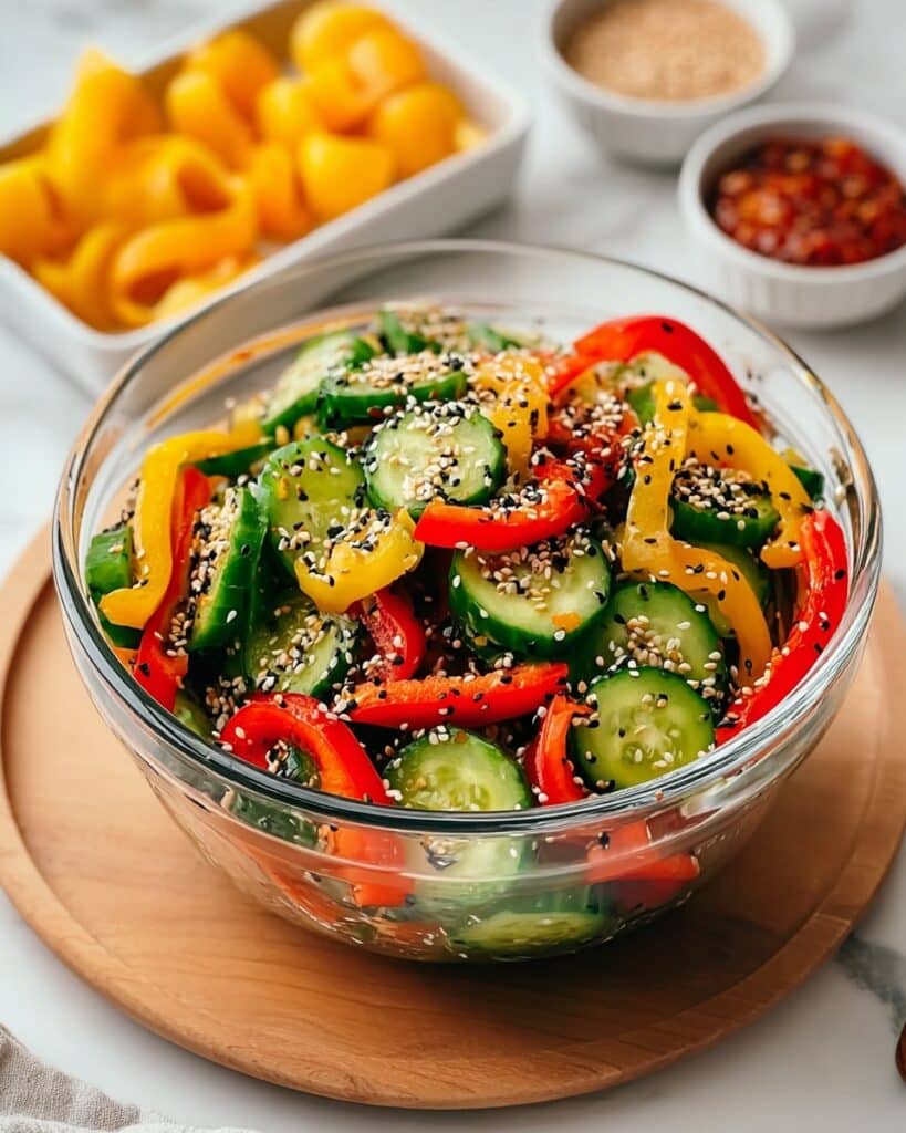 Cucumber and Sweet Pepper Salad with Sesame Ginger Dressing Recipe