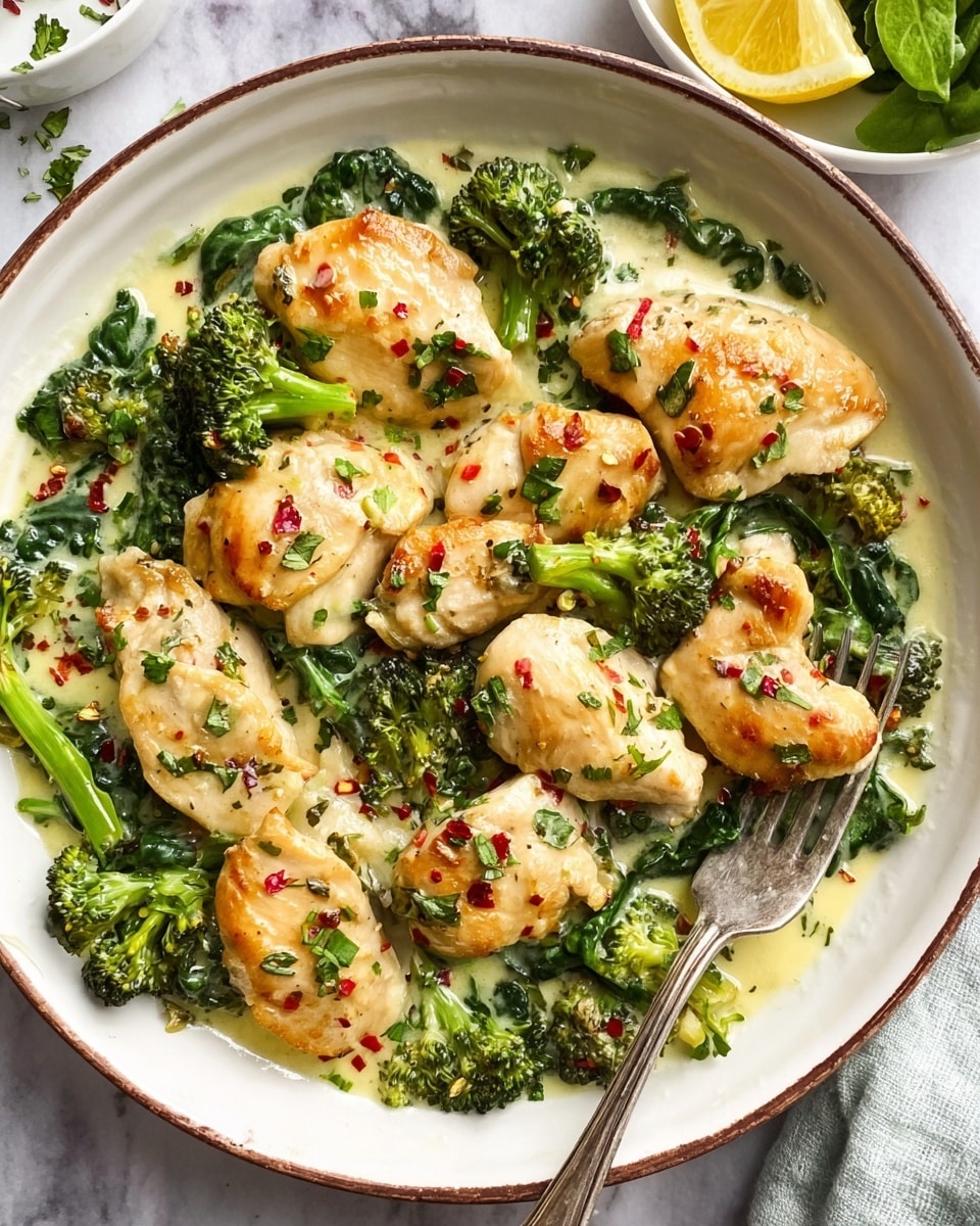 Garlic Chicken with Broccoli, Spinach, and Melted Mozzarella Recipe - Recipe Image