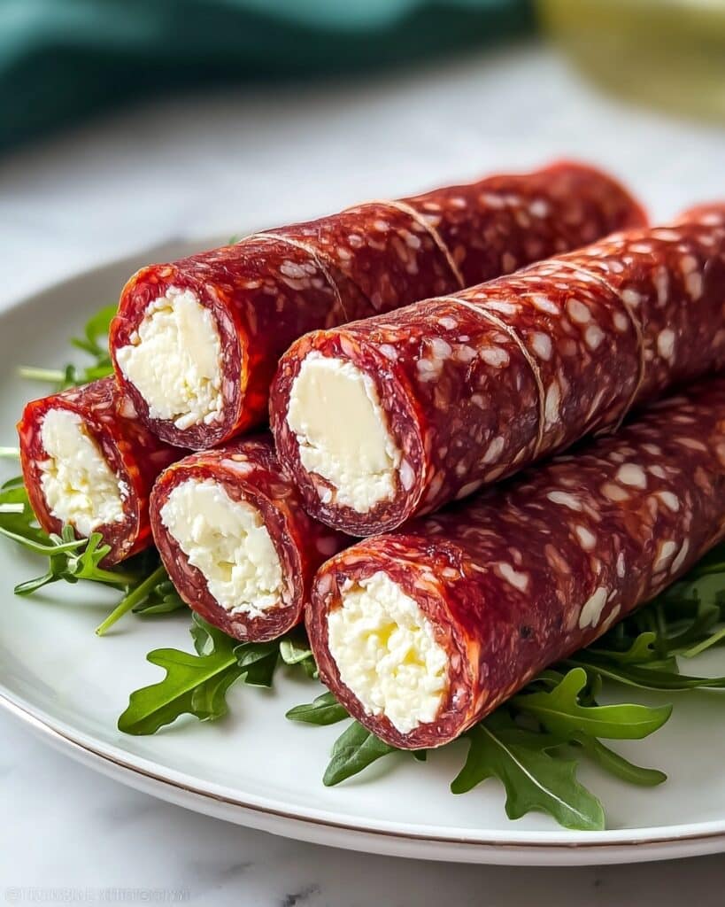 Salami Roll-Ups with Cream Cheese, Vegetables, and Herbs Recipe