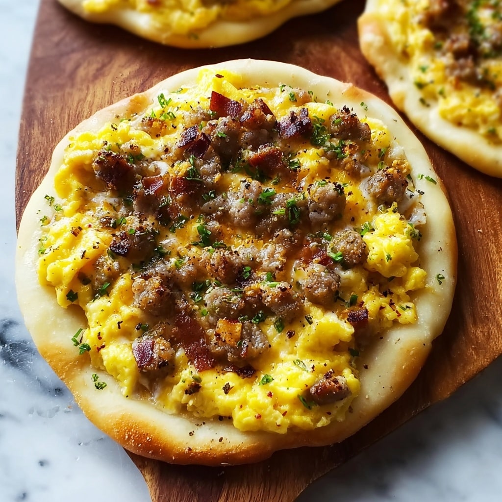 English Muffin Breakfast Pizza with Sausage, Eggs, and Sawmill Gravy Recipe