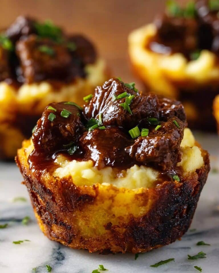 Deep-Fried Mashed Potato Cups Filled with BBQ Beef and Cheese Recipe