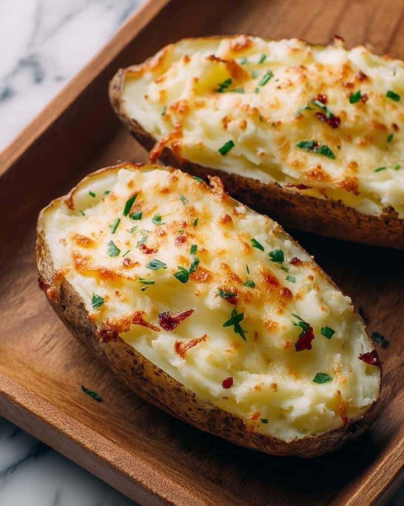 Twice-Baked Potatoes with Cheddar, Parmesan, and Bacon Recipe